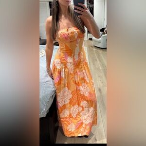FARM Rio Orange and Pink Floral Maxi Dress